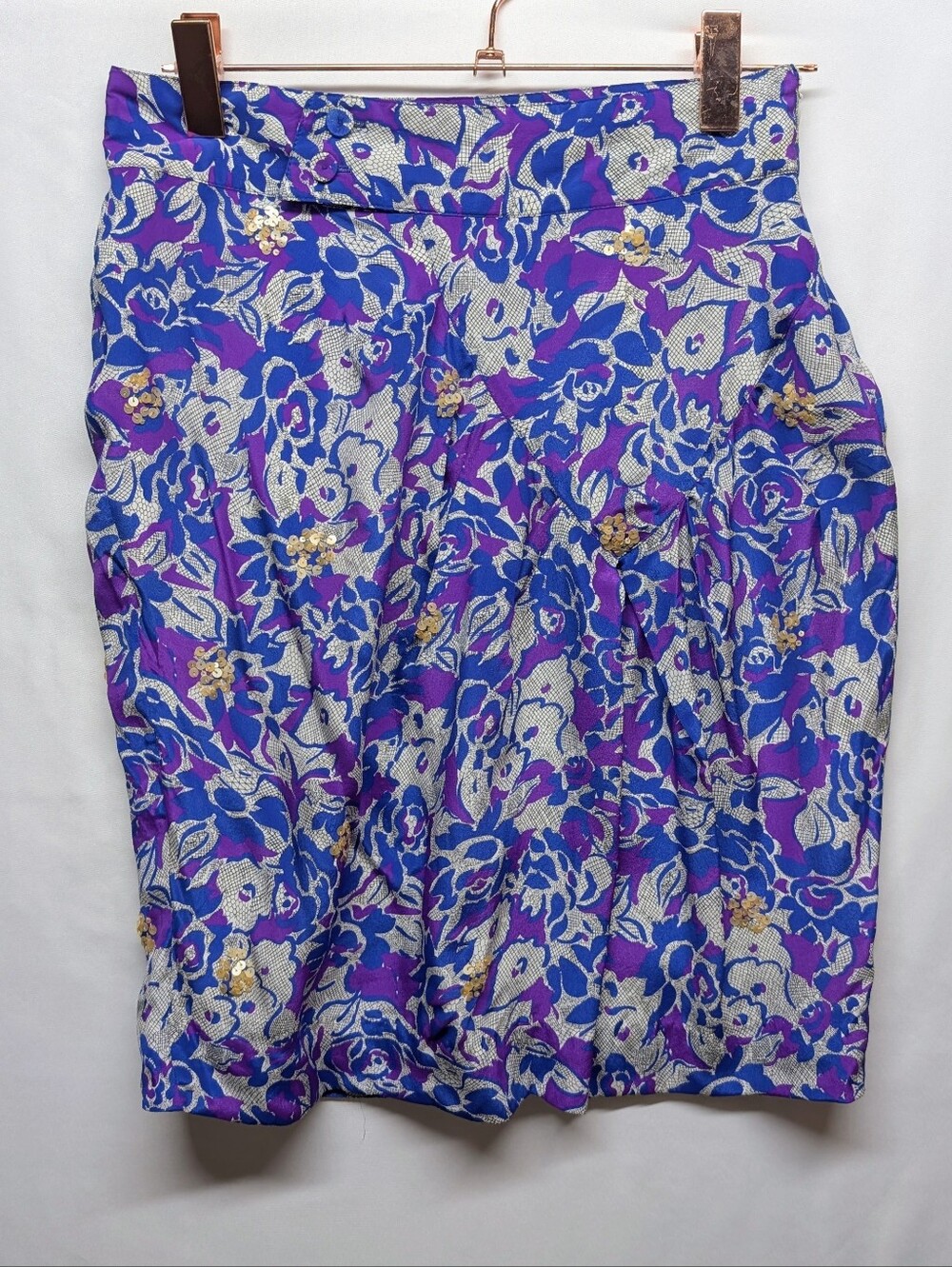 436-Fei- Anthropologie Vintage Silk Vibrant‎ Skirt With Sequins